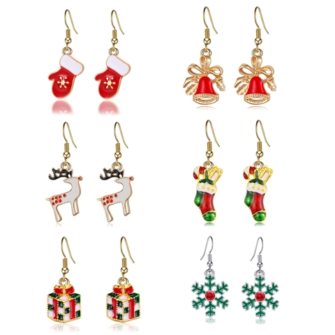 Kerst Emaille Druppel Olie Oorbellen Feestelijke Kerstman Rendier Sneeuwvlok Boom Sok Legering Sieraden Voor Vrouwen