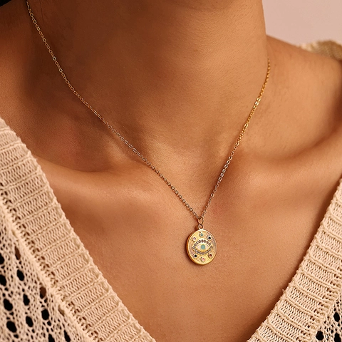Vintage Roestvrij Staal Boze Oog Hanger Halsketting Voor Vrouwen Verguld Emaille Zirconia Bescherming Amulet Sieraden