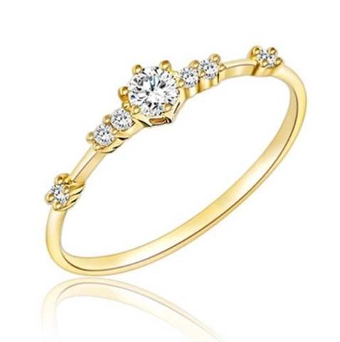 Exquisite Alloy Rhinestone Geometric Ring For Women Minimalist Fashion Seven Stones Inlaid Wedding Engagement Jewelry Finger Ring Gift