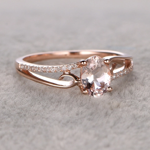 Rose Gold Plated Alloy Ring With Oval Pink Zirconia Vine Hollow Design For Women Wedding Engagement Fashion Finger Jewelry