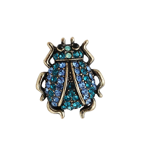 Vintage Gouden Legering Kever Broche Blauw Verloop Strass Modieuze Insect Reversspeld Sieraden Cadeau Voor Dames