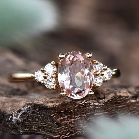 Exquisite Oval Pink Zirconia Rose Gold Plated Copper Ring For Women Wedding Engagement Vintage Cluster Rhinestone Fashion Jewelry