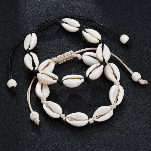 Natural Cowrie Shell Woven Bracelet Bohemian Handmade Adjustable Beach Bracelet Hawaiian Style Jewelry For Women Men