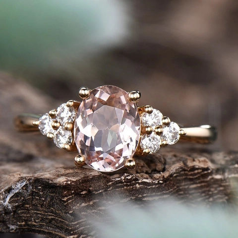 Exquisite Oval Pink Zirconia Rose Gold Plated Copper Ring For Women Wedding Engagement Vintage Cluster Rhinestone Fashion Jewelry