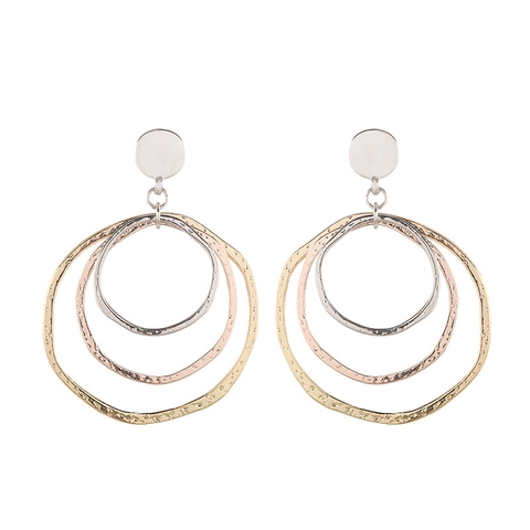 Irregular Hammered Triple Hoop Earrings Alloy Retro Gold Silver Rose Gold Geometric Circle Earrings Women Fashion Jewelry