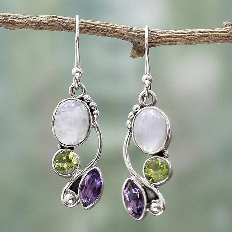 Vintage Bohemian Moonstone Drop Earrings For Women Multi-Colored Zirconia Rhinestone Inlaid Alloy Dangle Earrings Jewelry