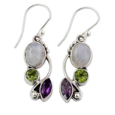 Vintage Bohemian Moonstone Drop Earrings For Women Multi-Colored Zirconia Rhinestone Inlaid Alloy Dangle Earrings Jewelry
