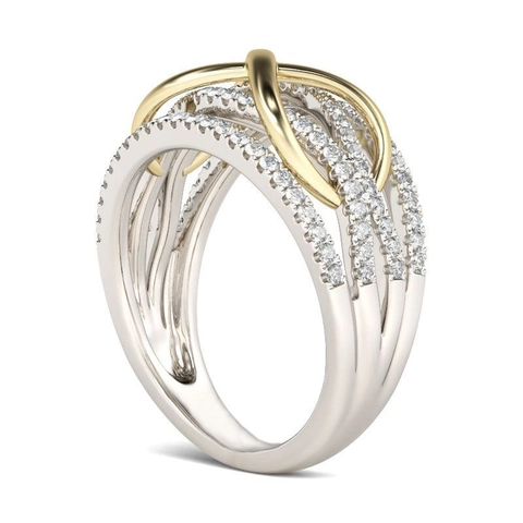 Luxus Zweifarbig Legierung Unendlichkeit Ring Für Damen Vergoldet Zirkonia Pflastern Eingelegt Kreuz Design Hochzeit Party Mode Schmuck
