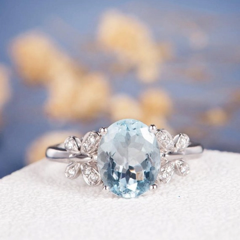 Vintage Alloy Oval Sea Blue Rhinestone Butterfly Engagement Ring For Women Fashion Jewelry Wedding Banquet Party Finger Ring