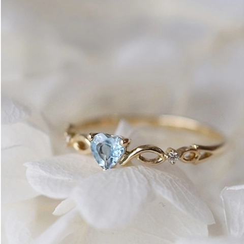 Women's Minimalist Heart Shaped Light Blue Zirconia Ring Alloy Infinity Knot Engagement Ring For Wedding Romantic Gift Jewelry