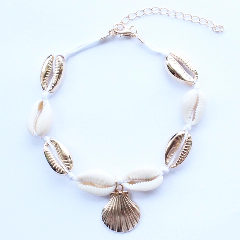Tobillera de Concha de Cauri Natural para Mujer Estilo de Playa Colgante de Vieira de Aleación Cordón Trenzado Joyería de Pie Ajustable