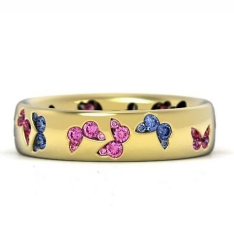 Fashion Butterfly Inlaid Zirconia Wide Band Ring For Women Personalized Sweet Style Copper Jewelry Finger Ring Accessory Gift