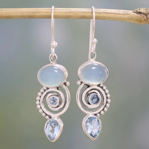 Vintage Bohemian Alloy Drop Earrings With Moonstone Rhinestone Water Drop Geometry Earrings For Women Colorful Stones Jewelry