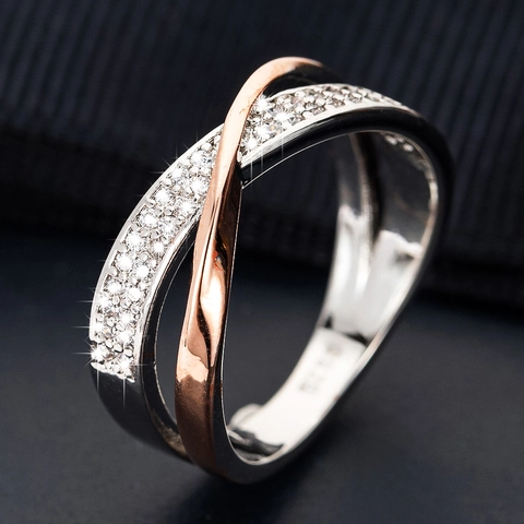 Minimalist Personalized X-Shaped Two-Tone Copper Ring For Women Inlaid With Zirconia Elegant Fashion Jewelry Finger Ring