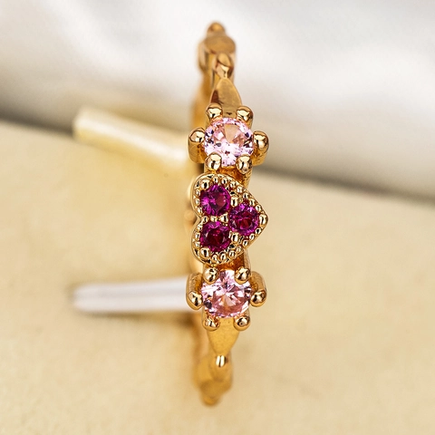 Gold Plated Copper Heart Ring With Red Pink Zircon Crown Vintage Adjustable Fashion Jewelry For Women Wedding Date Ring