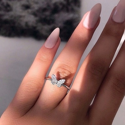 Minimalist Butterfly Zircon Ring Micro Inlaid Copper Ring Gold Rose Gold Silver Plated For Engagement Wedding Women Jewelry