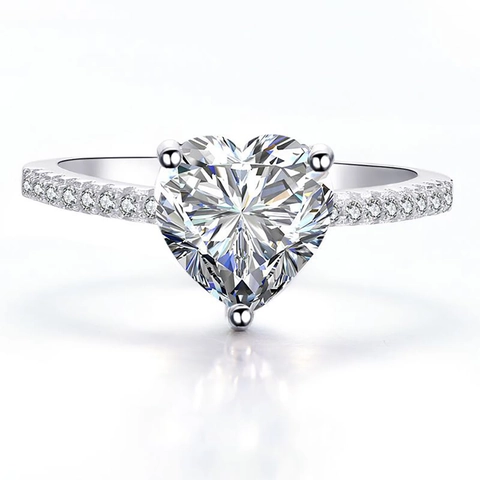 Women Heart Shaped Zirconia Copper Ring Elegant Silver Plated Engagement Wedding Party Finger Ring Jewelry Gift