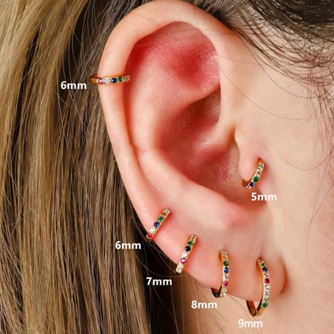 Mini Copper Cubic Zirconia Small Hoop Huggie Earrings For Women Gold Silver Rose Gold Rainbow Piercing Jewelry Gift