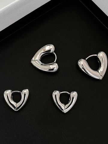 Minimalist Copper Heart Hoop Earrings With 925 Sterling Silver Earring Post Gold Silver Polished Heart Buckle Jewelry For Women