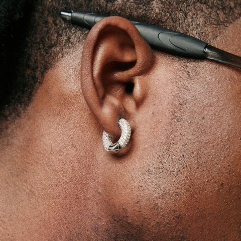 Hip Hop Hoop Earrings For Men Pavé Zirconia Copper Round Stud Earrings With Silver Earring Post Street Fashion Jewelry