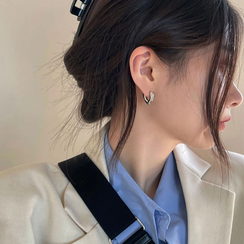 Minimalist Copper Heart Hoop Earrings With 925 Sterling Silver Earring Post Gold Silver Polished Heart Buckle Jewelry For Women