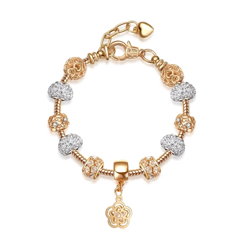 Ins Stijl Goud Legering Charm Armband Voor Vrouwen Vintage Strass Kralen Slangenketting Hart Bloem Hanger DIY Sieraden