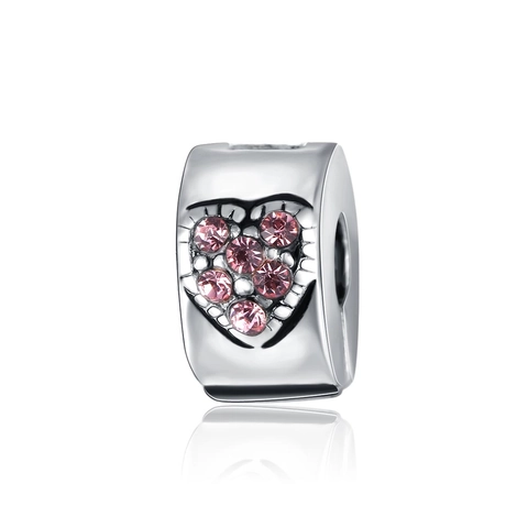 DIY Heart Shape Copper Bead Charm With Pink White Zirconia For Snake Chain Bracelet Necklace Jewelry Making Findings