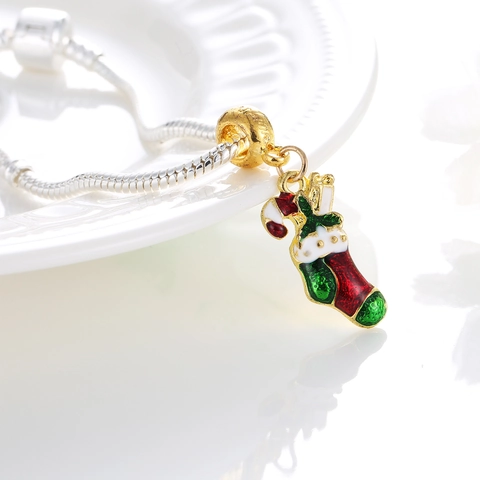 Christmas Enamel Stocking Candy Cane Charms Silver Plated Alloy Pendant For DIY Jewelry Making Bracelet Necklace Festive