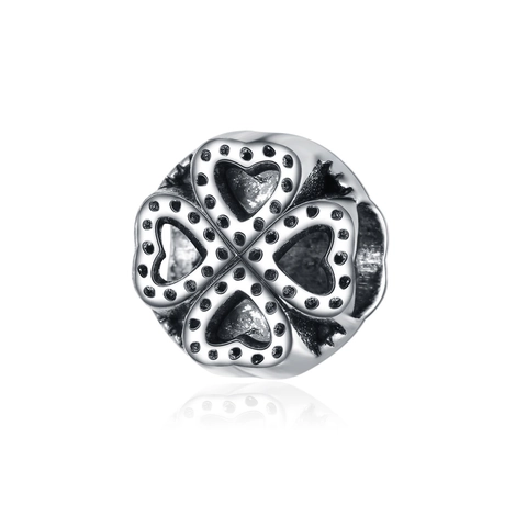 Retro Alloy Hollow Four-Leaf Clover Heart DIY Charm Bead Silver Tone Ethnic Jewelry Accessory For Snake Chain Bracelet