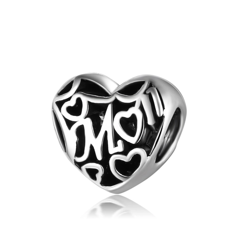 Abalorio Corazón Hueco Letra Mom de Aleación Cuenta Espaciadora para Joyería DIY Pulsera Regalo Día de la Madre Estilo Vintage