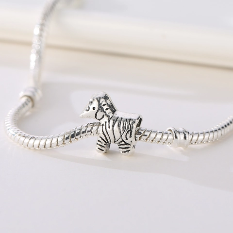 Cuenta Espaciadora de Aleación de Cebra para Joyería DIY Dije de Caballo de Dibujos Animados Plateado para Collar Pulsera