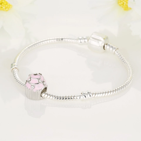 Pink Enamel Cupcake Bead Alloy Zirconia Charm For DIY Bracelet Necklace Valentine Day Gift For Women Girls Jewelry Making