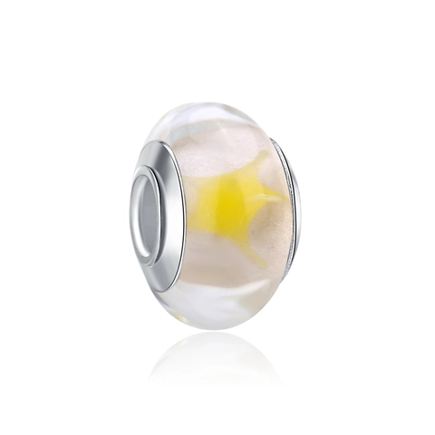 Gelbe Glasperle Mit Sternmuster Und Großem Loch Galvanisierte Lampwork Lose Perle Für DIY Schmuckherstellung Armband Zubehör