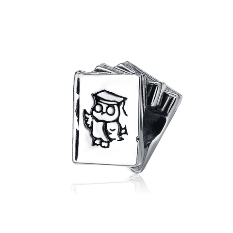 Cuentas de Charm de Búho y Libro de Aleación para Pulsera DIY Regalo de Graduación Color Plata Vintage Patrón de Estudio