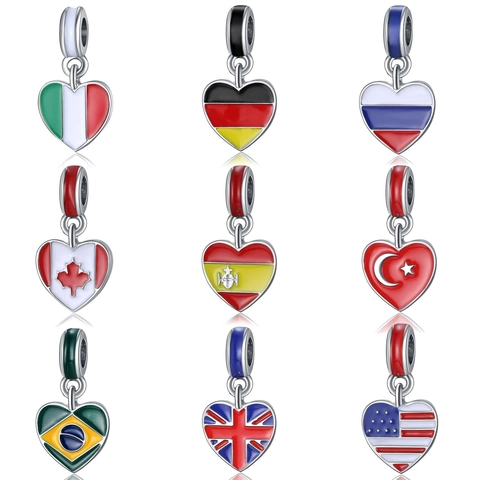 Colgante de Corazón con Bandera Nacional de Aleación Esmaltada para DIY Creación de Joyas Pulsera Tema Mapa del Mundo Regalo