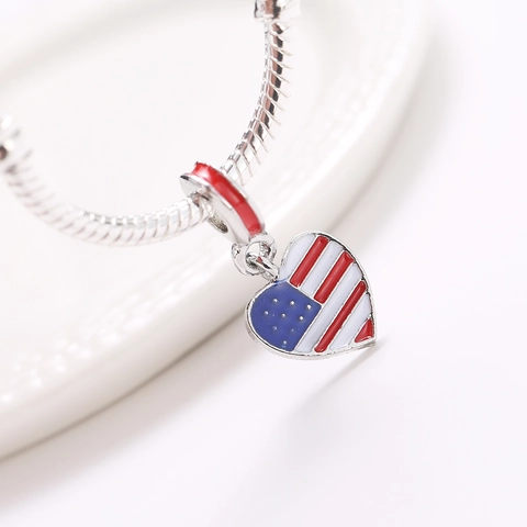 Heart Shaped American Flag Enamel Charm Alloy Pendant For DIY Jewelry Making Independence Day Party Accessories Gift