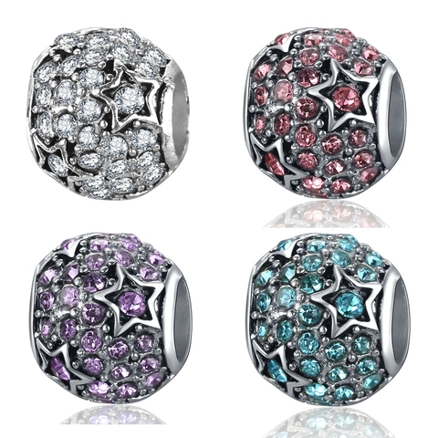 Alloy Pave Rhinestone Starry Sky Star Beads Spherical Charms For DIY Bracelet Necklace Jewelry Making White Pink Purple Blue