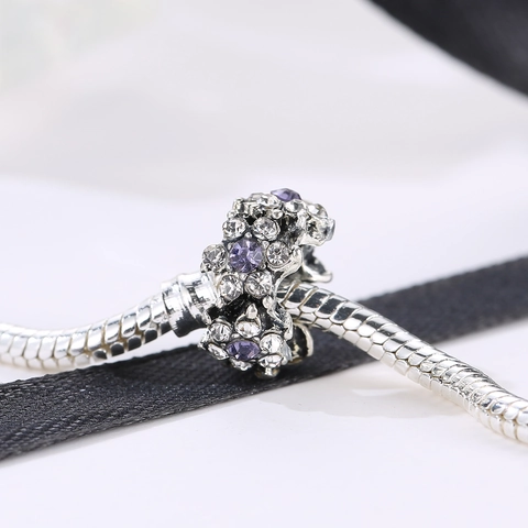 Romantic Purple Zirconia Flower Alloy Charm For DIY Snake Chain Bracelet Women Fashion Jewelry Making Sakura Floral Bead