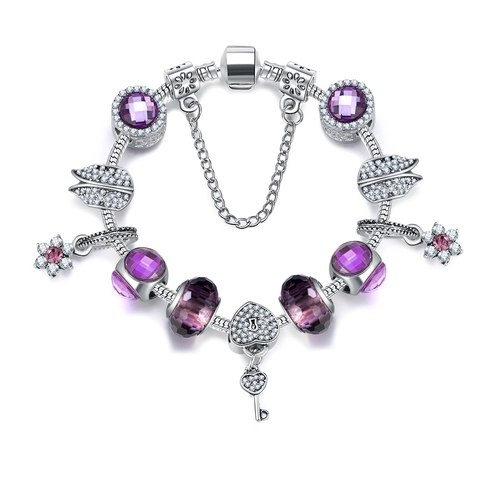 Alloy Rhinestone Artificial Pearl Charm Bracelet For Women DIY Snake Chain Jewelry Heart Clover Pendant Gift