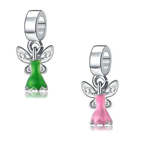 Fairy Pixie Wings Enamel Pendant Charm For DIY Bracelet Necklace Jewelry Making Silver Color Alloy Cartoon Fairy Accessory