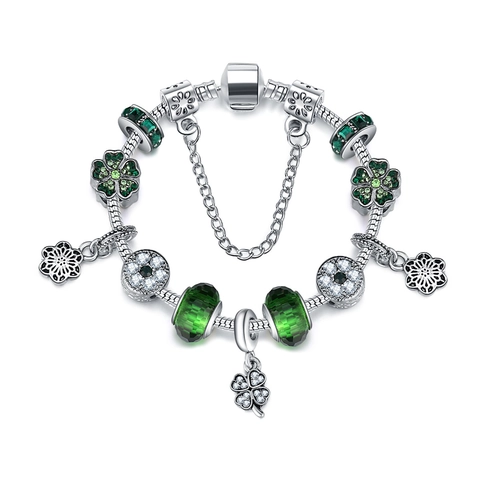Alloy Rhinestone Artificial Pearl Charm Bracelet For Women DIY Snake Chain Jewelry Heart Clover Pendant Gift