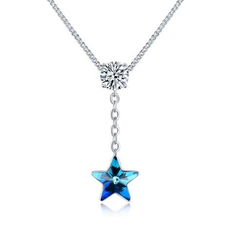 Elegant 925 Sterling Silver Star Blue Crystal Necklace For Women Clavicle Chain Starry Sky Birthday Gift Jewelry