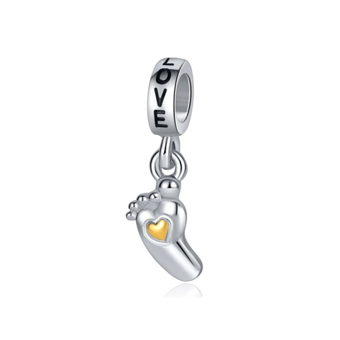 Cute Alloy Baby Footprint Charm With Gold Heart Love Engraved Pendant For DIY Jewelry Making Bracelet Necklace Accessories