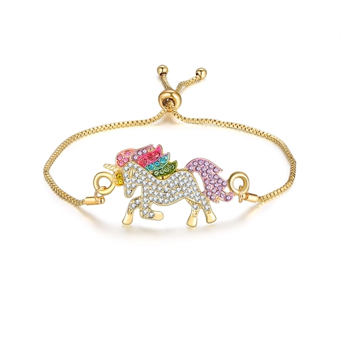 Verstelbare Eenhoorn Armband Met Regenboog Strass Roestvrijstalen Ketting Legering Dier Hanger Sieraden Voor Kinderen Meisjes Cadeau