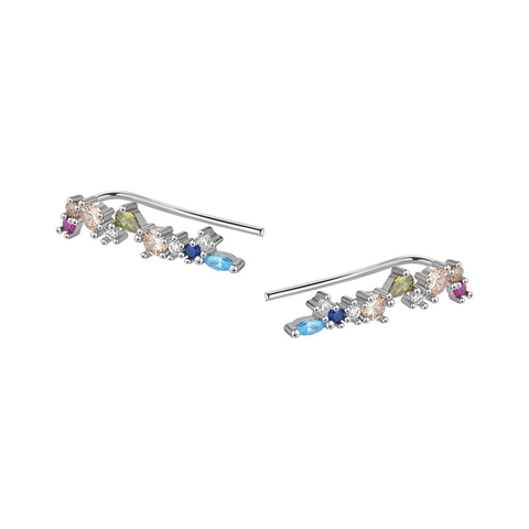 Elegant Colorful Zirconia Copper Ear Climber Earrings For Women Gold Silver Plated Irregular Geometric Jewelry Gift