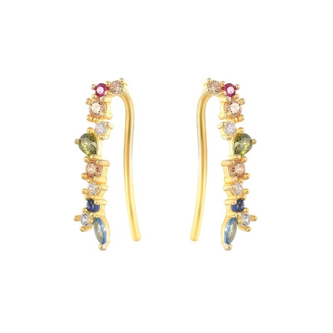 Elegant Colorful Zirconia Copper Ear Climber Earrings For Women Gold Silver Plated Irregular Geometric Jewelry Gift