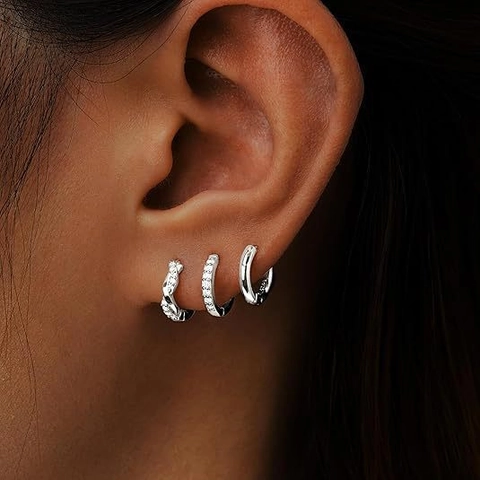 Geometric Copper Huggies Earrings Stack With 925 Sterling Silver Earring Post Cubic Zirconia Minimalist Jewelry For Women