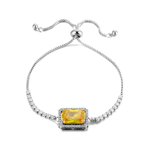 Luxury Rectangle Zircon Adjustable Bolo Bracelet For Women Copper Rhodium Plated Geometric Wedding Party Delicate Jewelry