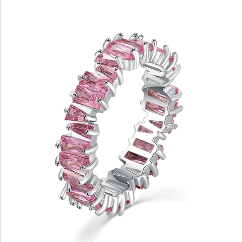 Anello Eternity in Lega Con Zirconia Baguette Per Donna Colore Argento Multicolore Blu Verde Rosso Rosa Anello Con Gemme
