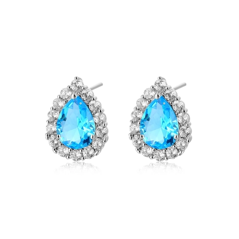 Eleganti Orecchini a Bottone in Zirconia Cubica a Goccia per Donna Rame Placcato Argento Halo Taglio a Pera Gioielli da Sposa